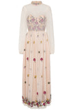Gaia Champagne Floral Embroidered Maxi Dress