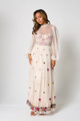 Gaia Champagne Floral Embroidered Maxi Dress