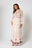 Gaia Champagne Floral Embroidered Maxi Dress