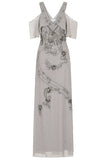 Gali Grey Cold Shoulder Embellished Maxi Dress