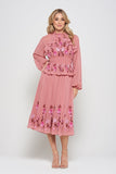 Gwenna Pink Floral Embroidered Midi Dress