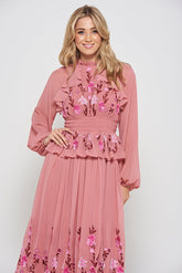 Gwenna Pink Floral Embroidered Midi Dress
