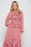 Gwenna Pink Floral Embroidered Midi Dress