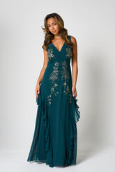 Hazel Green Floral Embellished Maxi Dress