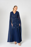 Ida Navy Embellished Maxi Dress with Cape Sleeves