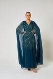 Ida Blue Embellished Maxi Dress with Cape Sleeves