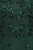 Isadora rainforest green embellished maxi dress with appliqué florals and sheer long sleeves