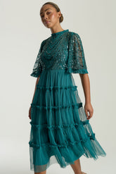 Joanna Storm Teal Embellished Midi Dress