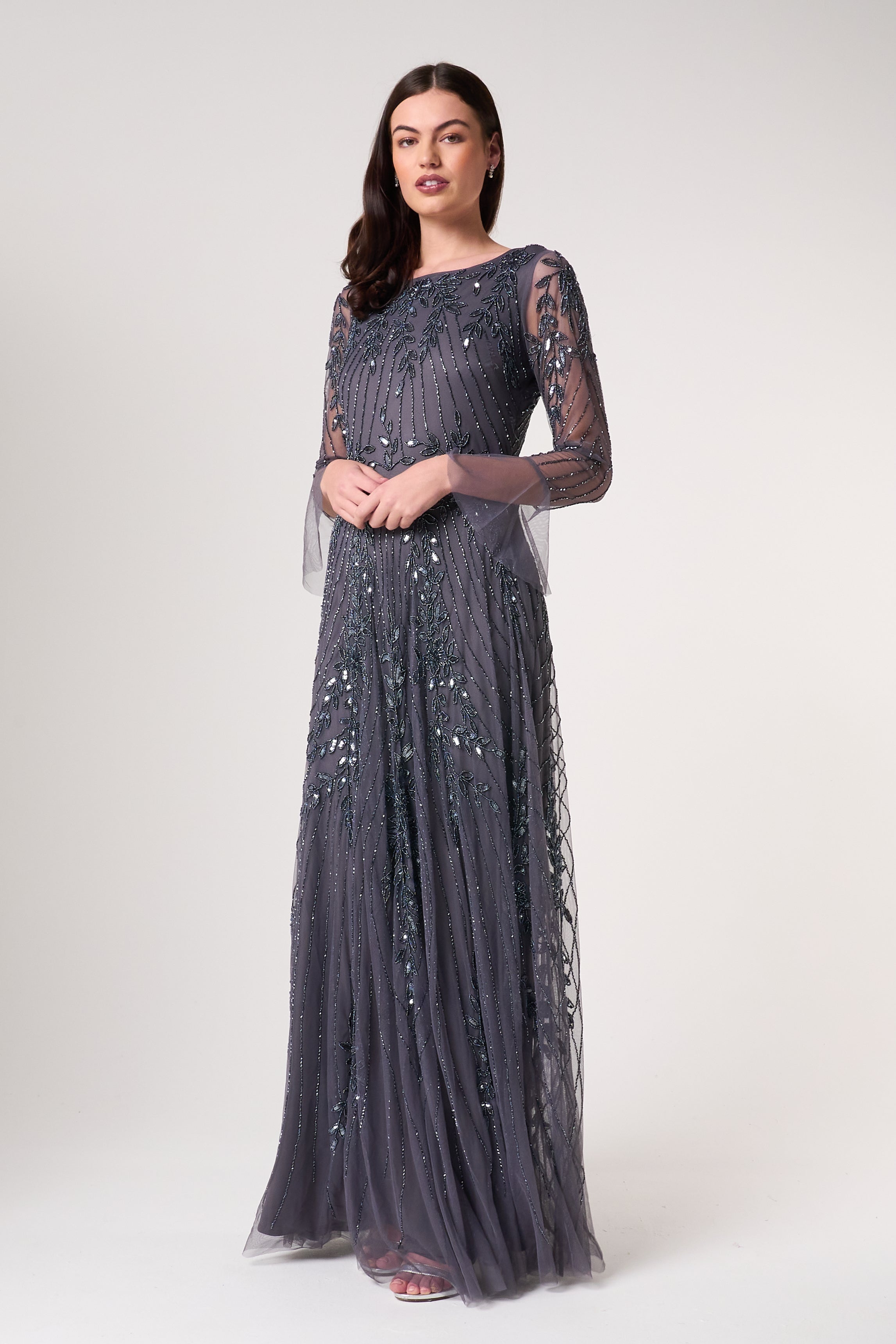 Jora Charcoal Embellished Maxi Dress