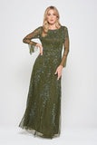 Jora Olive Green Embellished Maxi Dress