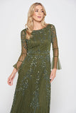 Jora Olive Green Embellished Maxi Dress