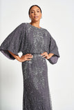 Judith Embellished Maxi Dress with Batwing Sleeves - Charcoal Grey