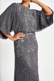 Judith Embellished Maxi Dress with Batwing Sleeves - Charcoal Grey