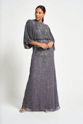 Judith Embellished Maxi Dress with Batwing Sleeves - Charcoal Grey