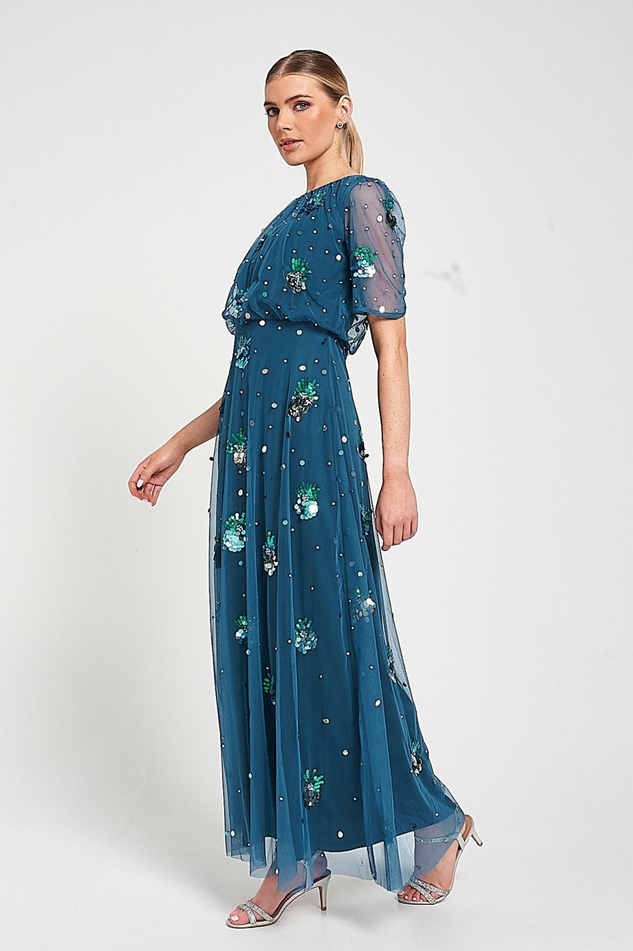 Juniper Teal Embellished Maxi Dress