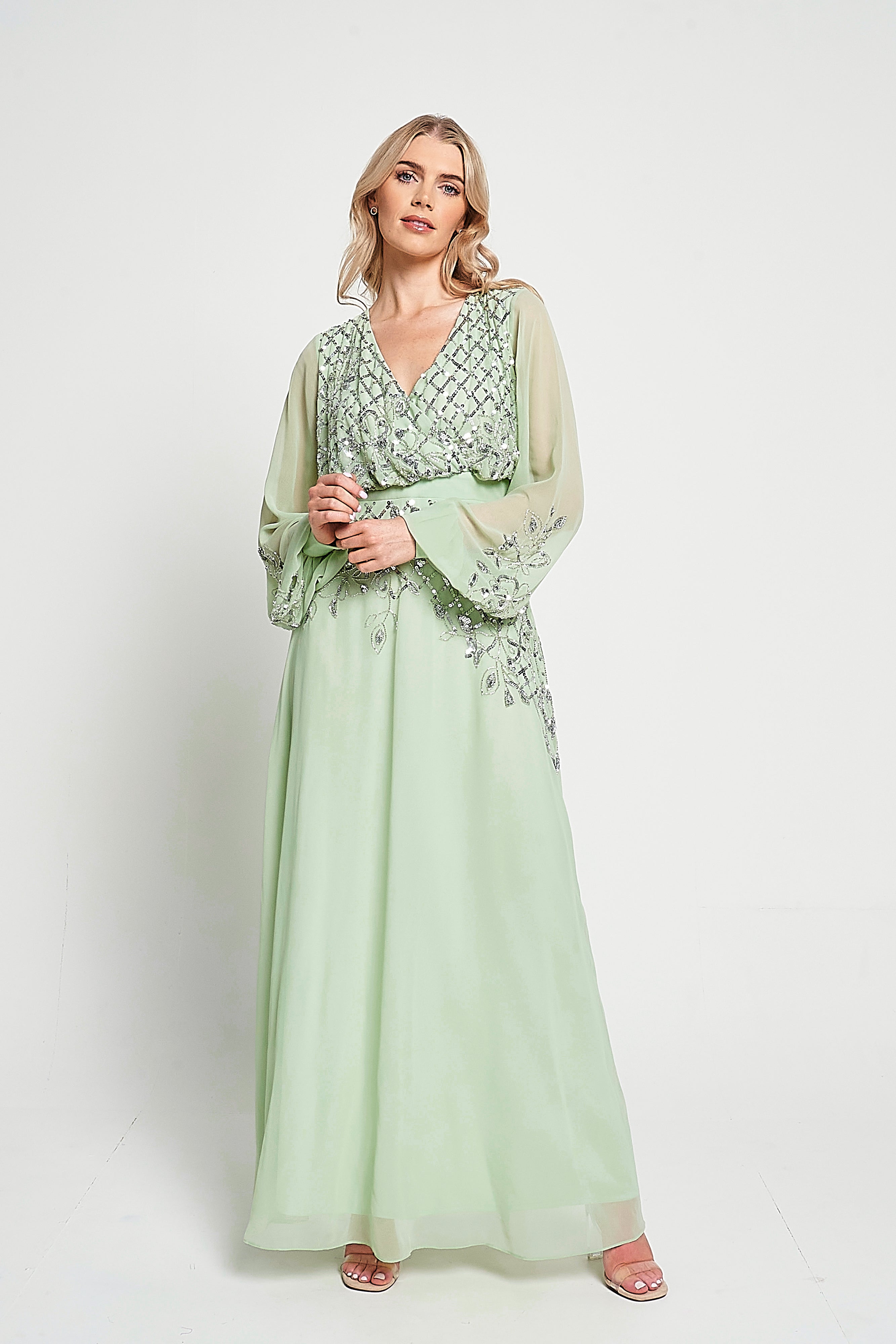 Kaira Pale Green Sequin Maxi Dress