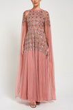 Kezia Pink Embellished Cape Sleeve Maxi Dress