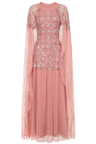 Kezia Pink Embellished Cape Sleeve Maxi Dress