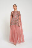 Kezia Pink Embellished Cape Sleeve Maxi Dress