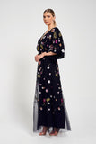 Lana Floral Embroidered Maxi Dress - Navy
