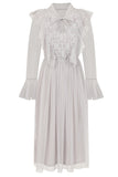 Lark Ruffle and Lace Midi Dress in Grey