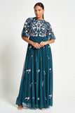 Laurel Teal Floral Embroidered Maxi Dress