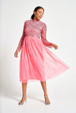 Lela Embellished Midi Dress - Strawberry Pink