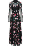 Liana Black Floral Embroidered Maxi Dress