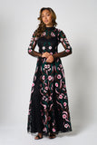 Liana Black Floral Embroidered Maxi Dress