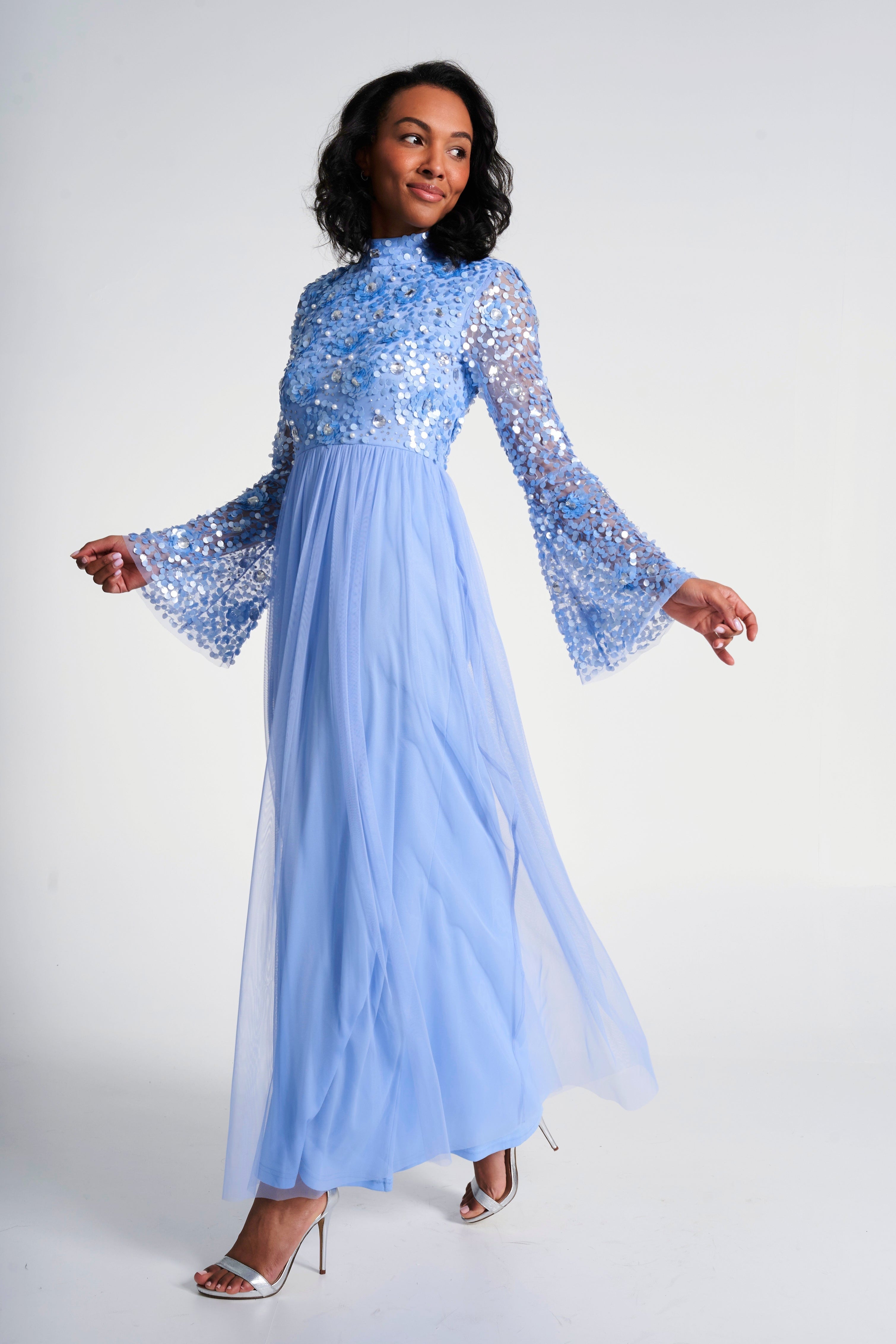 Lillie Blue Floral Embellished Maxi Dress