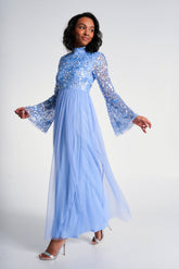 Lillie Blue Floral Embellished Maxi Dress