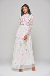 Lorea Floral Embroidered Maxi Dress - White