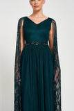 Mae Teal Green Embellished Cape Sleeve Maxi Dress
