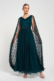 Mae Teal Green Embellished Cape Sleeve Maxi Dress