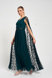 Mae Teal Green Embellished Cape Sleeve Maxi Dress