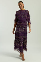 Mahonia Purple Embellished Cape Sleeve Midaxi Dress