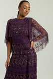 Mahonia Purple Embellished Cape Sleeve Midaxi Dress