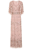 Marianne Blush Rose Gold  Embellished Maxi Dress