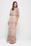 Marianne Blush Rose Gold  Embellished Maxi Dress