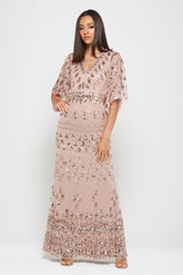 Marianne Blush Rose Gold  Embellished Maxi Dress