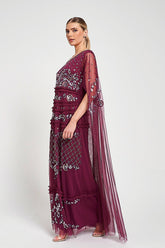 Marilla Embellished Cape Sleeve Maxi Dress