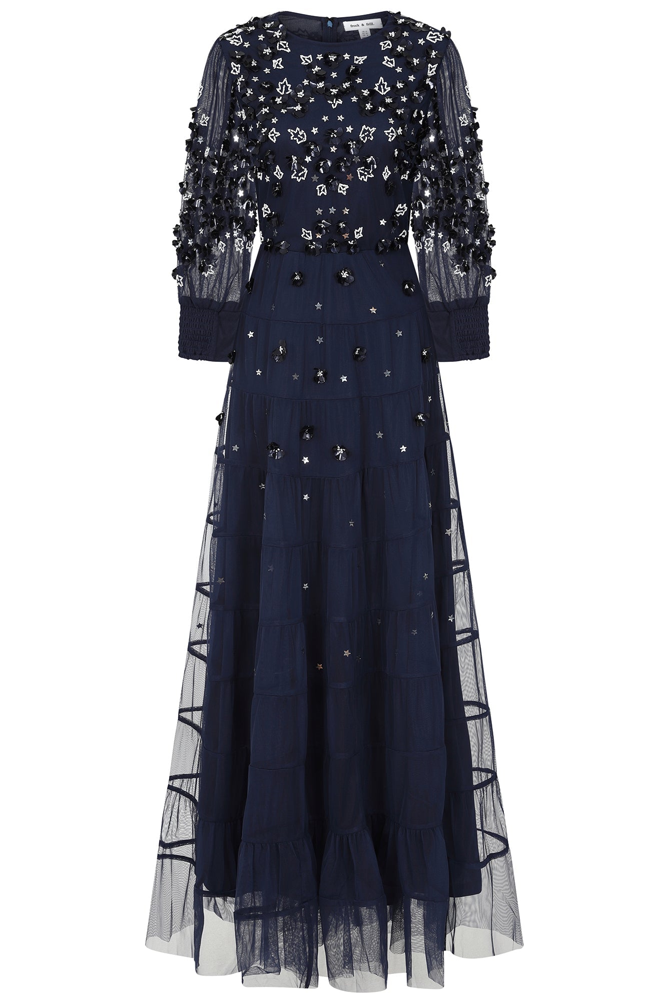 Marissa Embellished Tiered Maxi Dress - Navy