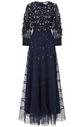 Marissa Embellished Tiered Maxi Dress - Navy