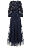 Marissa Embellished Tiered Maxi Dress - Navy