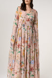 Melia Floral Print Cape Sleeve Maxi Dress