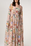 Melia floral print cape sleeve maxi dress by Frock and Frill with vibrant floral pattern and flowing silhouette designed for elegant occasion wear styling