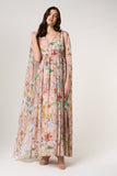 Melia Floral Print Cape Sleeve Maxi Dress