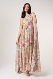 Melia Floral Print Cape Sleeve Maxi Dress