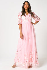 Merida Pink Floral Embroidered Maxi Dress