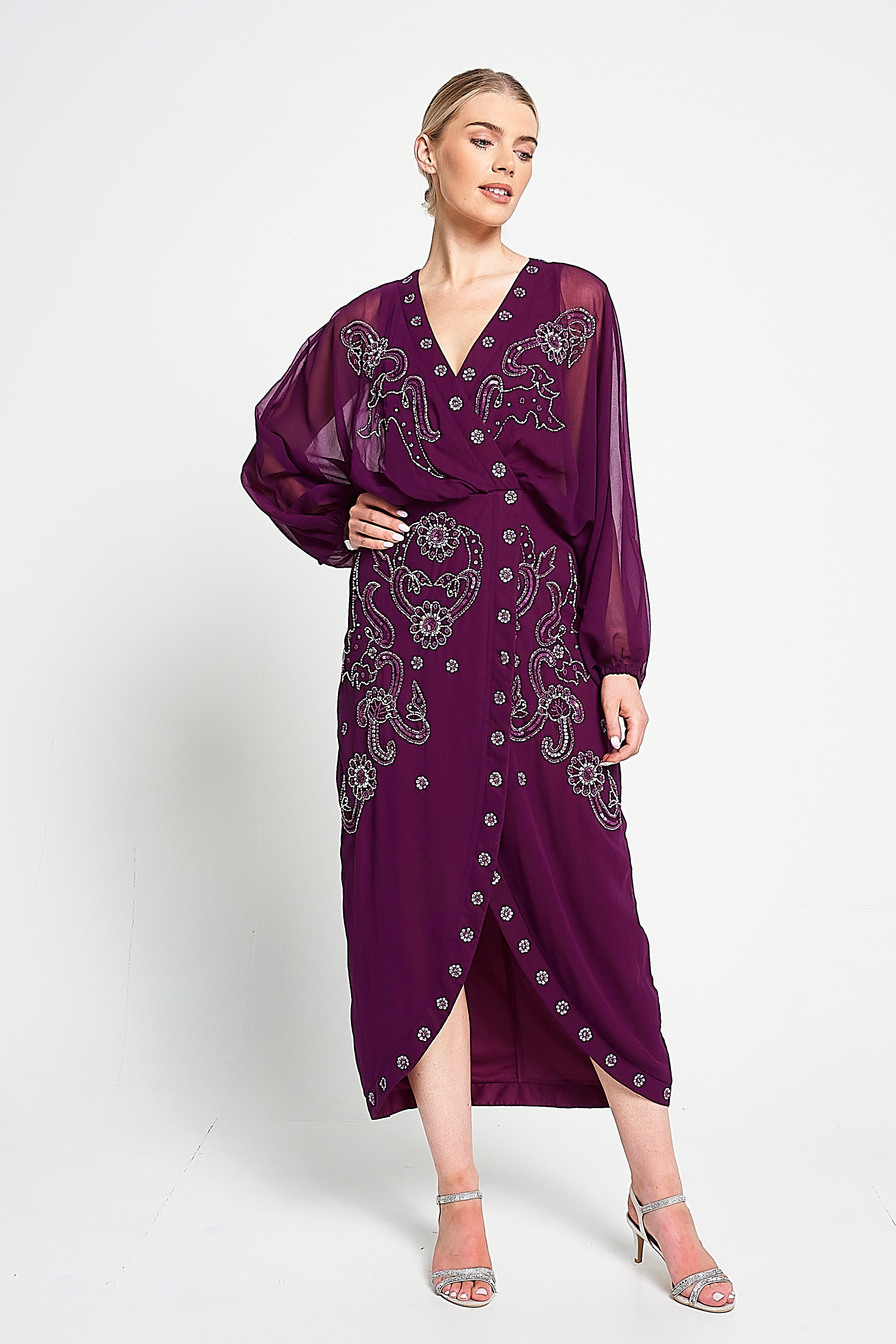 Michelle Purple Embellished Midi Dress